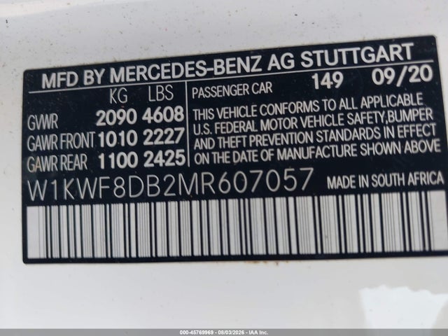 Продажа на аукционе авто 2021 Mercedes-benz C 300 Sedan, vin: W1KWF8DB2MR607057, номер лота: 45769969