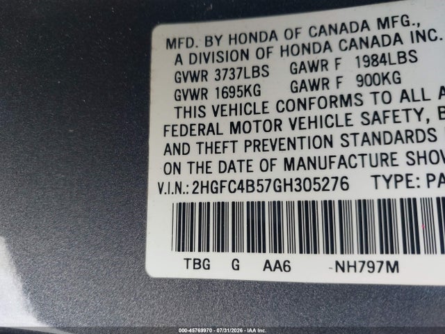 Honda Civic Lx 2016 2HGFC4B57GH305276 Image 9