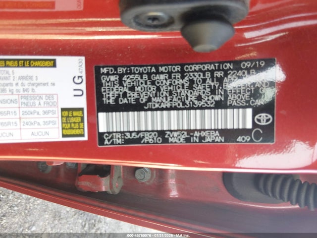 Toyota Prius Prime Le 2020 JTDKARFP0L3139532 Image 9