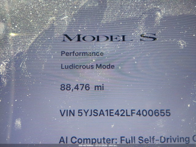 Tesla Model S Performance Dual Motor All-wheel Drive 2020 5YJSA1E42LF400655 Image 15