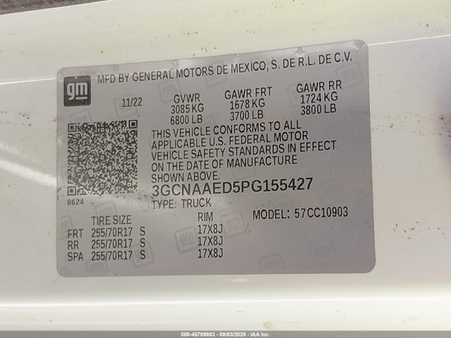 3GCNAAED5PG155427 Chevrolet Silverado 1500 2wd Long Bed Wt