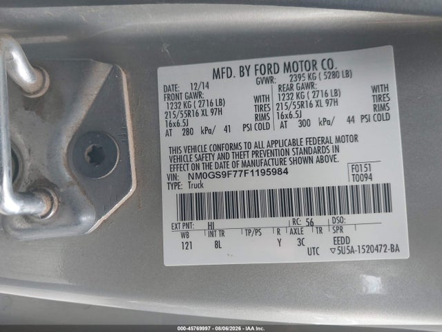Продаж на аукціоні авто 2015 Ford Transit Connect Xlt, vin: NM0GS9F77F1195984, номер лоту: 45769997