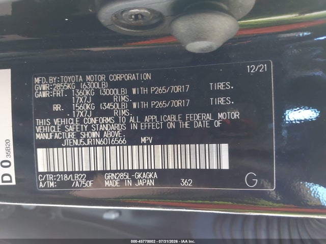 JTENU5JR1N6016566 Toyota 4runner Sr5 Premium