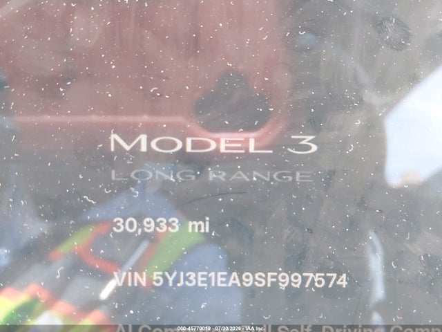 Продаж на аукціоні авто 2025 Tesla Model 3 Long Range Rear-wheel Drive/standard Rear-wheel Drive, vin: 5YJ3E1EA9SF997574, номер лоту: 45770019