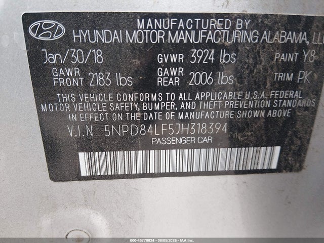 Продажа на аукционе авто 2018 Hyundai Elantra Sel, vin: 5NPD84LF5JH318394, номер лота: 45770024