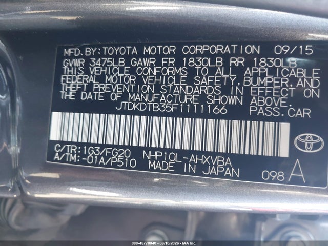 Продаж на аукціоні авто 2015 Toyota Prius C Two, vin: JTDKDTB35F1111166, номер лоту: 45770040