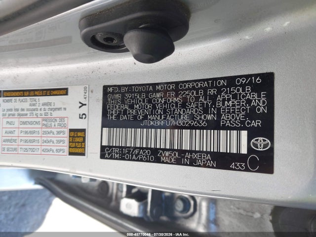 Toyota Prius Two 2017 JTDKBRFU7H3029636 Image 9