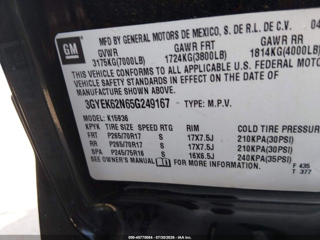 Aukcja sprzedaży 2005 Cadillac Escalade Ext Standard, vin: 3GYEK62N65G249167, numer aukcji: 45770084