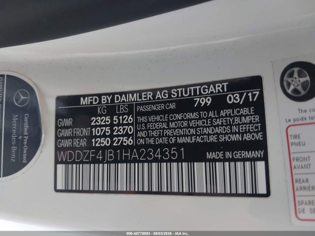 Aukcja sprzedaży 2017 Mercedes-benz E 300, vin: WDDZF4JB1HA234351, numer aukcji: 45770093