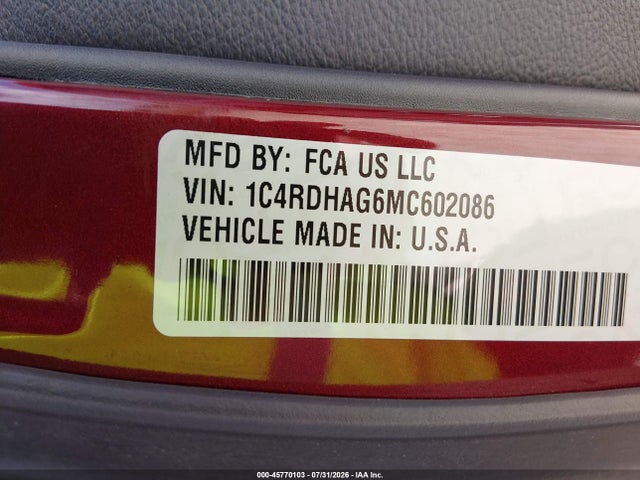 Продажа на аукционе авто 2021 Dodge Durango Sxt Plus Rwd, vin: 1C4RDHAG6MC602086, номер лота: 45770103