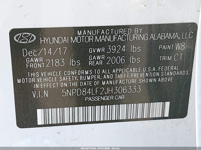 Hyundai Elantra Value Edition 2018 5NPD84LF2JH306333 Image 9