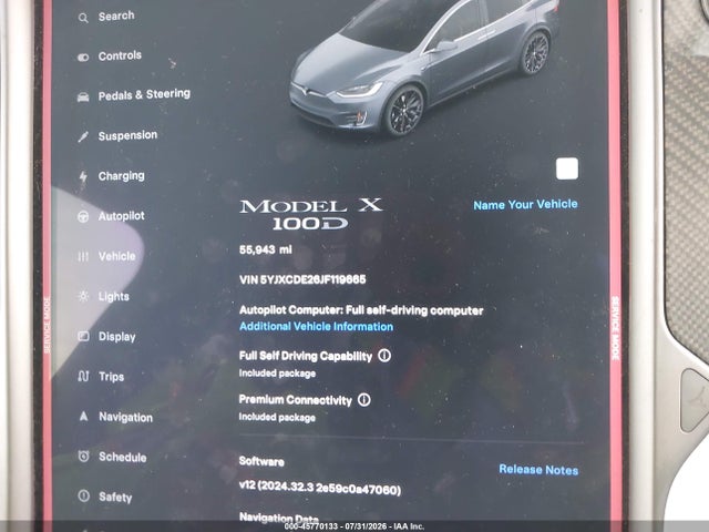 Продаж на аукціоні авто 2018 Tesla Model X 100d/75d/p100d, vin: 5YJXCDE26JF119665, номер лоту: 45770133