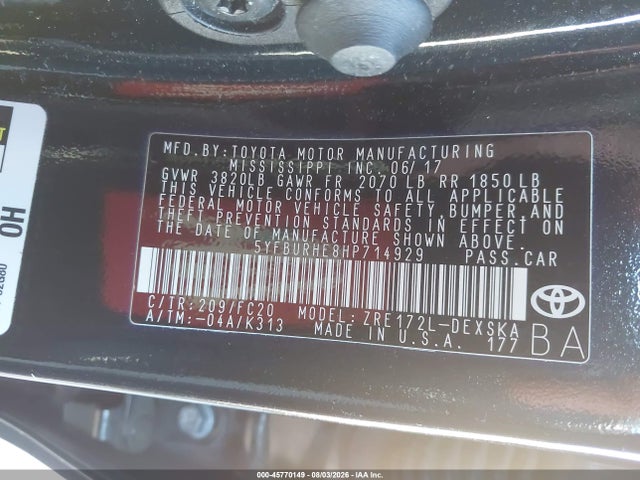 Toyota COROLLA SE 2017 5YFBURHE8HP714929 Image 9