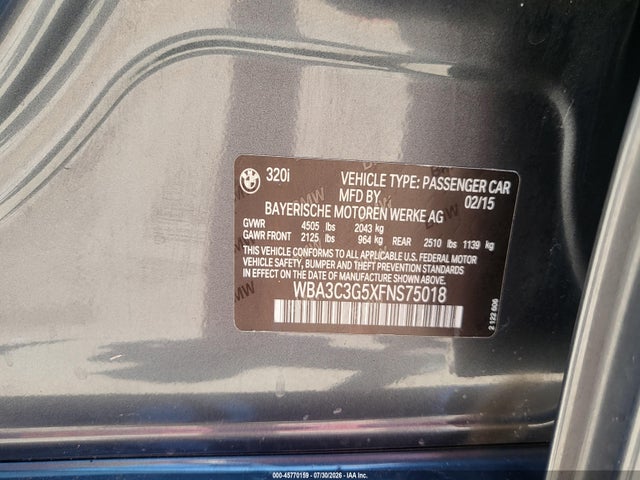 BMW 320i Xdrive 2015 WBA3C3G5XFNS75018 Image 9