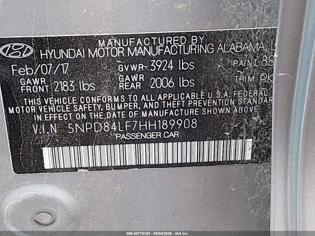 2017 Hyundai Elantra Se მანქანა იყიდება აუქციონზე, vin: 5NPD84LF7HH189908, აუქციონის ნომერი: 45770182