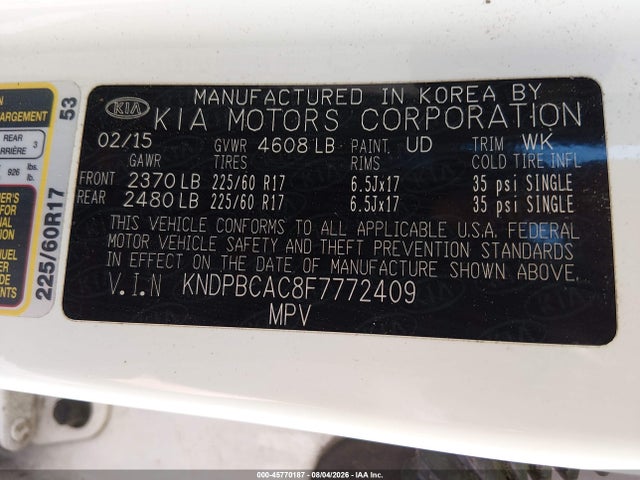 Aukcja sprzedaży 2015 Kia Sportage Lx, vin: KNDPBCAC8F7772409, numer aukcji: 45770187