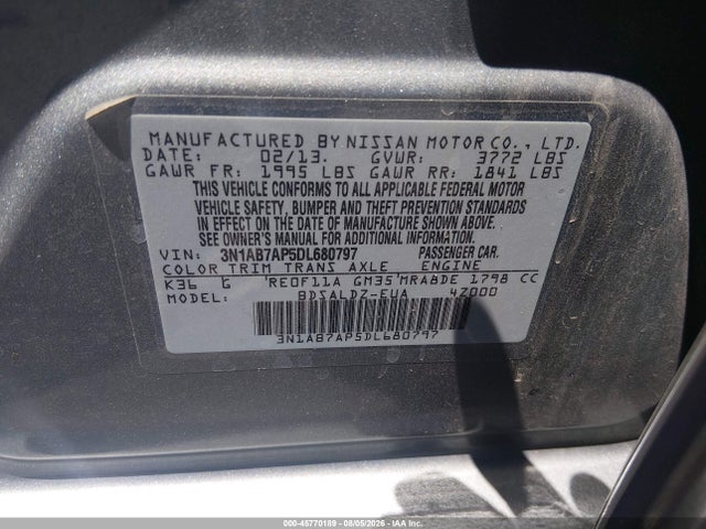 45770189 :رقم المزاد ، 3N1AB7AP5DL680797 vin ، 2013 Nissan Sentra Sv مزاد بيع