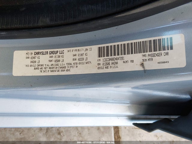 2013 Chrysler 200 Lx მანქანა იყიდება აუქციონზე, vin: 1C3CCBAB8DN647291, აუქციონის ნომერი: 45770195