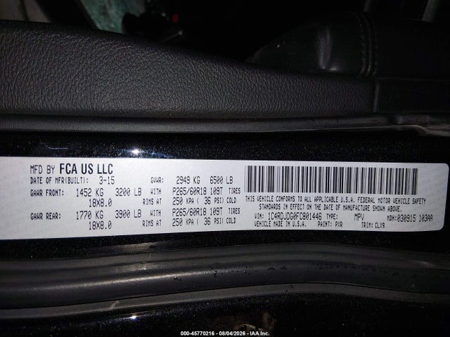 Aukcja sprzedaży 2015 Dodge Durango Limited, vin: 1C4RDJDG0FC801446, numer aukcji: 45770216