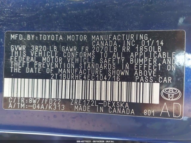 Toyota Corolla S Plus 2014 2T1BURHE4EC104716 Image 9