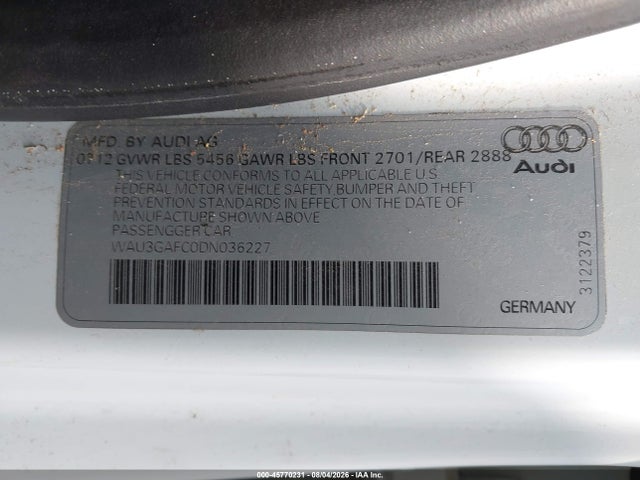 45770231 :رقم المزاد ، WAU3GAFC0DN036227 vin ، 2013 Audi A7 3.0t Premium مزاد بيع