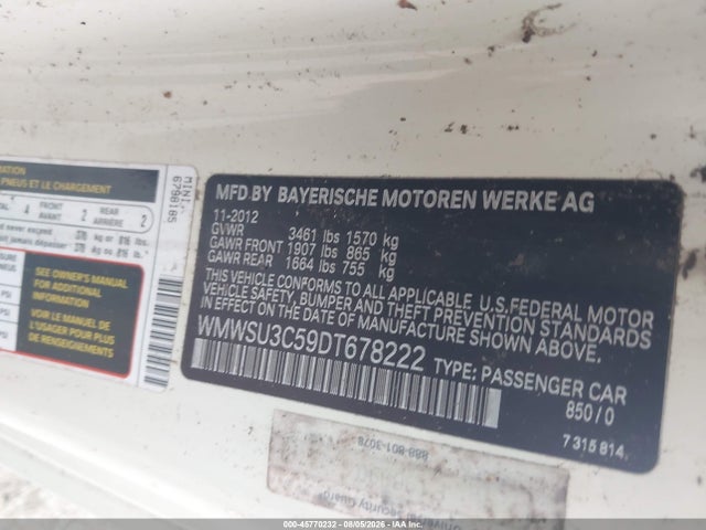 Продажа на аукционе авто 2013 Mini Hardtop Cooper, vin: WMWSU3C59DT678222, номер лота: 45770232