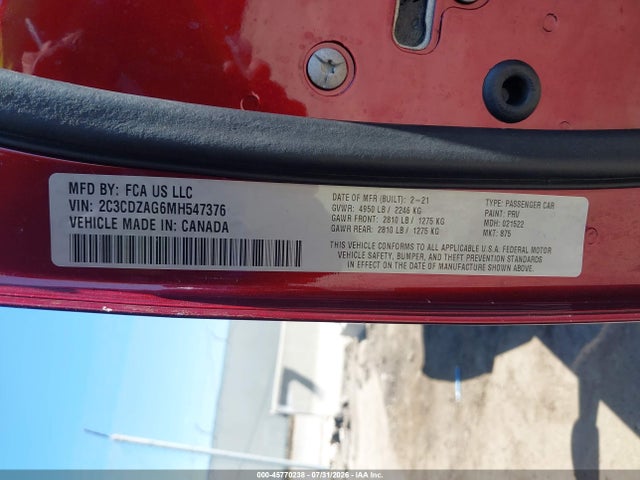 Продажа на аукционе авто 2021 Dodge Challenger Sxt, vin: 2C3CDZAG6MH547376, номер лота: 45770238
