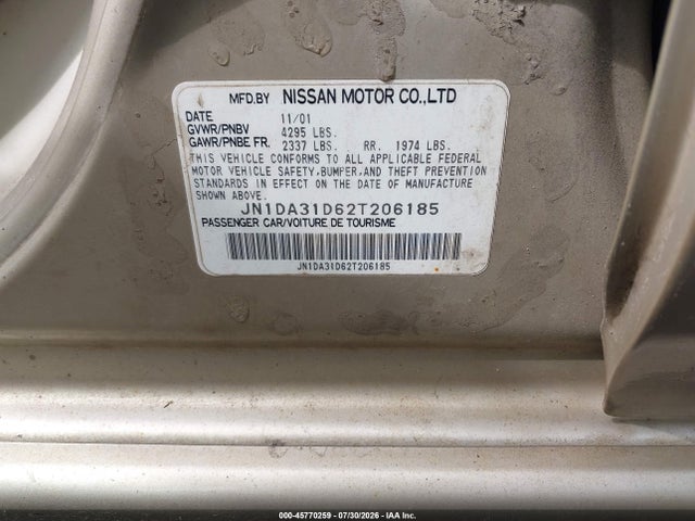 Продаж на аукціоні авто 2002 Nissan Maxima Gxe, vin: JN1DA31D62T206185, номер лоту: 45770259