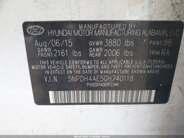 Hyundai ELANTRA SE 2016 5NPDH4AE5GH740118 Image 9