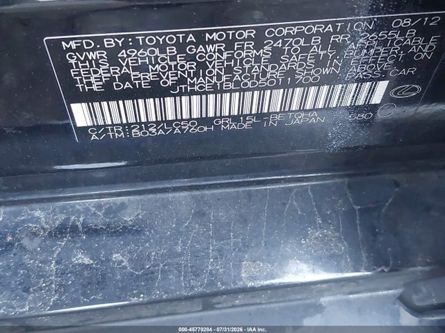 45770284 :رقم المزاد ، JTHCE1BL0D5011700 vin ، 2013 Lexus Gs 350 مزاد بيع