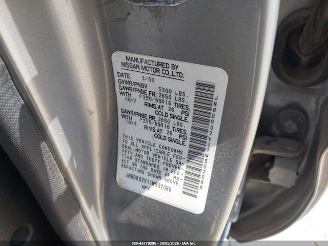 Aukcja sprzedaży 2001 Nissan Pathfinder Se, vin: JN8DR07Y11W507088, numer aukcji: 45770295