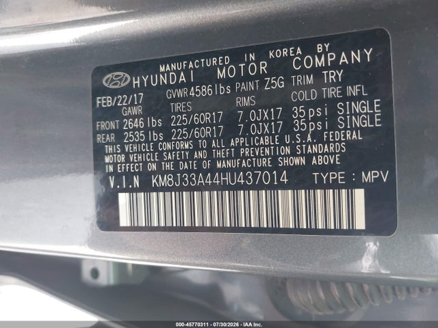 Продаж на аукціоні авто 2017 Hyundai Tucson Se, vin: KM8J33A44HU437014, номер лоту: 45770311