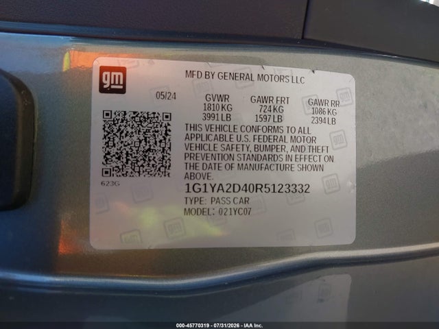 Продаж на аукціоні авто 2024 Chevrolet Corvette Stingray Rwd  1lt, vin: 1G1YA2D40R5123332, номер лоту: 45770319