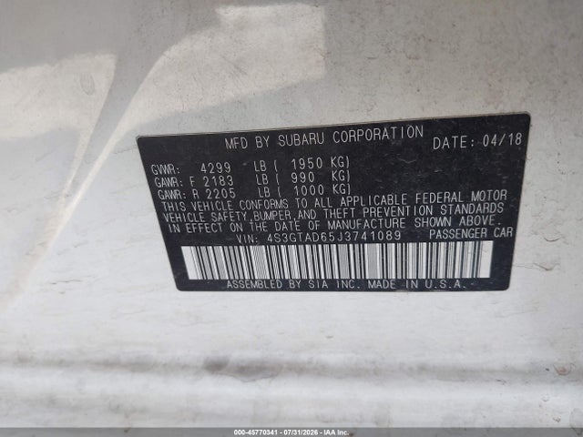 Продаж на аукціоні авто 2018 Subaru Impreza 2.0i Premium, vin: 4S3GTAD65J3741089, номер лоту: 45770341
