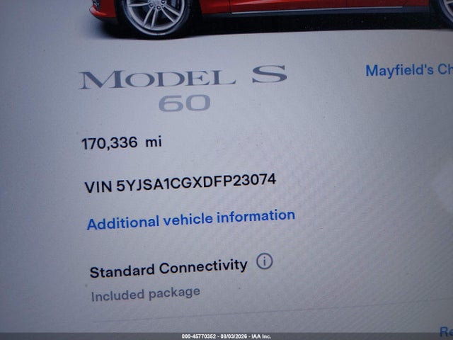 Продажа на аукционе авто 2013 Tesla Model S, vin: 5YJSA1CGXDFP23074, номер лота: 45770352
