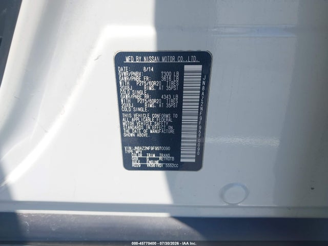 2015 Infiniti Qx80 მანქანა იყიდება აუქციონზე, vin: JN8AZ2NF9F9570090, აუქციონის ნომერი: 45770400