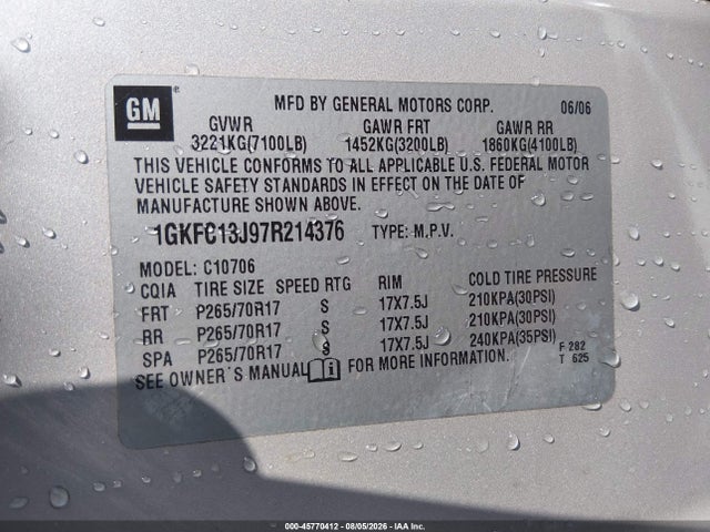 2007 Gmc Yukon Commercial მანქანა იყიდება აუქციონზე, vin: 1GKFC13J97R214376, აუქციონის ნომერი: 45770412