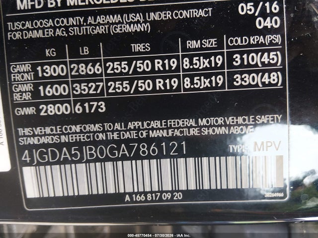 Продажа на аукционе авто 2016 Mercedes-benz Gle 350, vin: 4JGDA5JB0GA786121, номер лота: 45770454