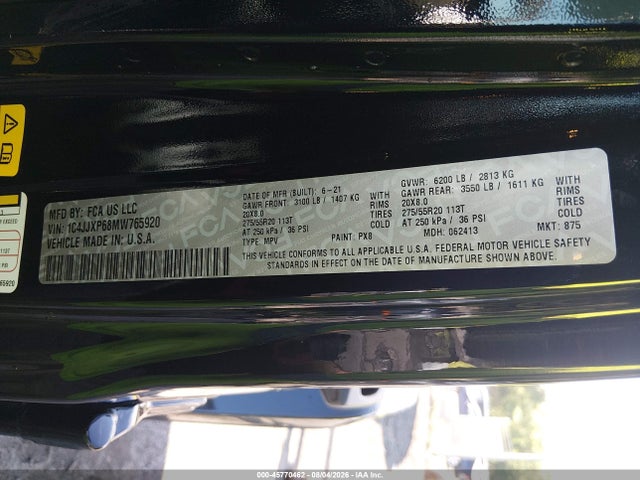 Продаж на аукціоні авто 2021 Jeep Wrangler 4xe Unlimited Sahara 4x4, vin: 1C4JJXP68MW765920, номер лоту: 45770462
