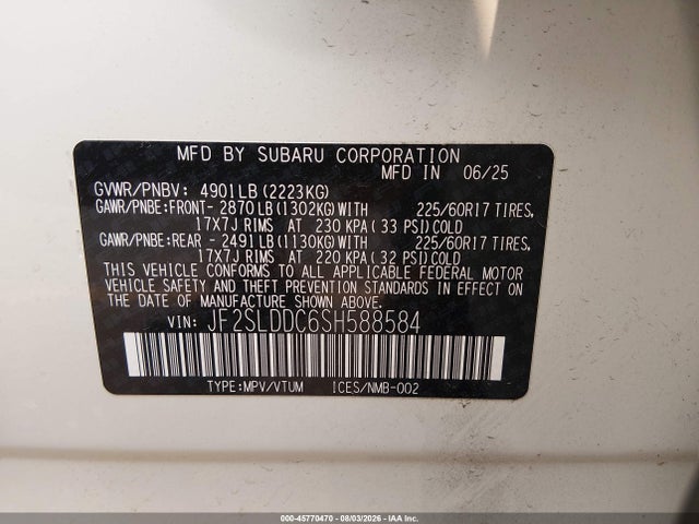 Продаж на аукціоні авто 2025 Subaru Forester Premium, vin: JF2SLDDC6SH588584, номер лоту: 45770470