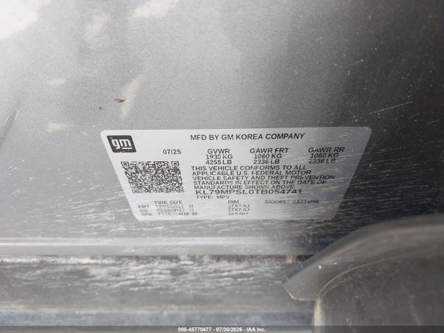 KL79MPSL0TB054741 Chevrolet Trailblazer Fwd Lt