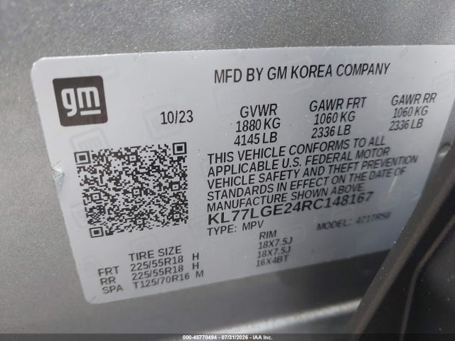 Продаж на аукціоні авто 2024 Chevrolet Trax Fwd 1rs, vin: KL77LGE24RC148167, номер лоту: 45770494