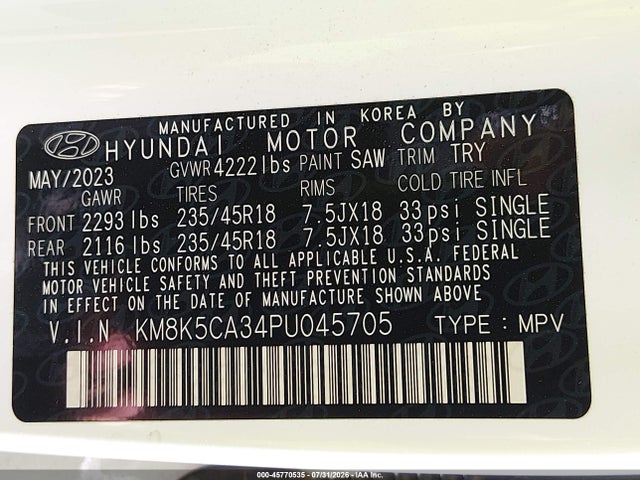 Hyundai Kona Limited 2023 KM8K5CA34PU045705 Image 9