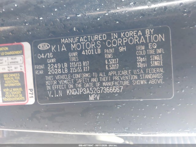 Aukcja sprzedaży 2016 Kia Soul +, vin: KNDJP3A52G7366667, numer aukcji: 45770547