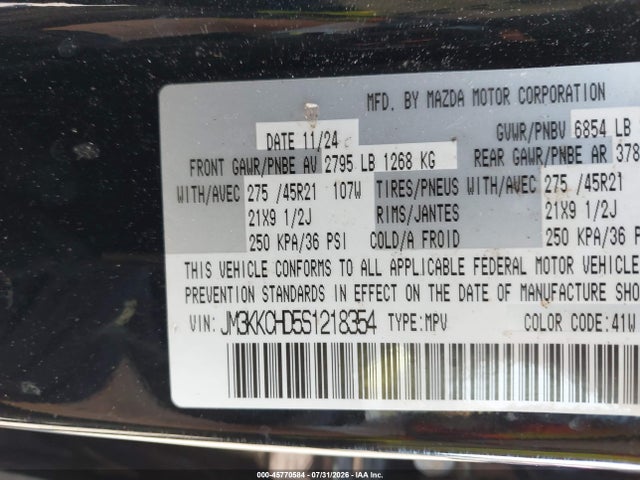 Aukcja sprzedaży 2025 Mazda Cx-90 3.3 Turbo Premium Sport, vin: JM3KKCHD5S1218354, numer aukcji: 45770584