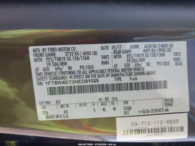 Продаж на аукціоні авто 2017 Ford F-450 Xl, vin: 1FT8W4DT3HED81029, номер лоту: 45770588