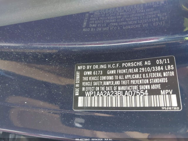 Продажа на аукционе авто 2011 Porsche Cayenne, vin: WP1AA2A23BLA07554, номер лота: 45770643