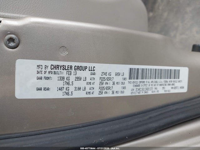 2013 Chrysler Town & Country Touring მანქანა იყიდება აუქციონზე, vin: 2C4RC1BG1DR691372, აუქციონის ნომერი: 45770644