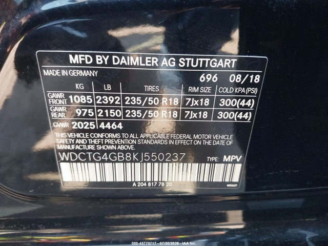 Продажа на аукционе авто 2019 Mercedes-benz Gla 250 4matic, vin: WDCTG4GB8KJ550237, номер лота: 45770717