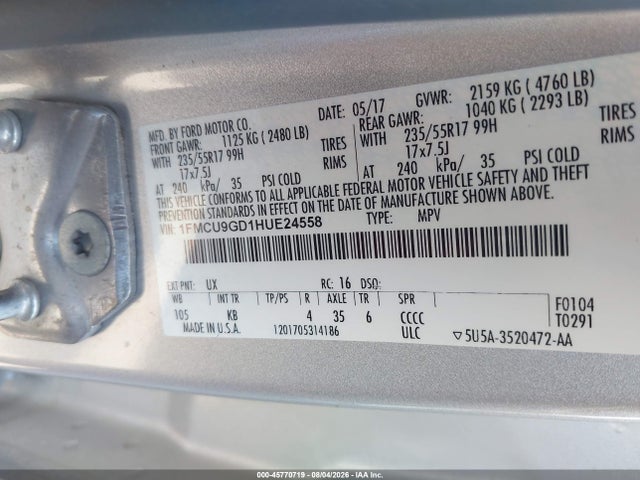Ford ESCAPE SE 2017 1FMCU9GD1HUE24558 Image 9
